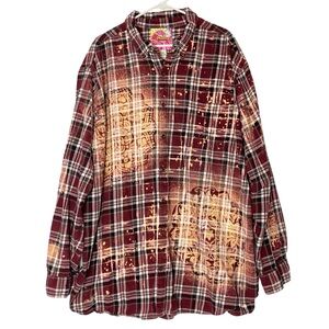 Upcycled Floral Flannel Shirt Mens Size 3XL Tall Bleached Plaid Button Down